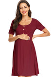 Casual Maternity Buttoned Short Dress With Sleeves