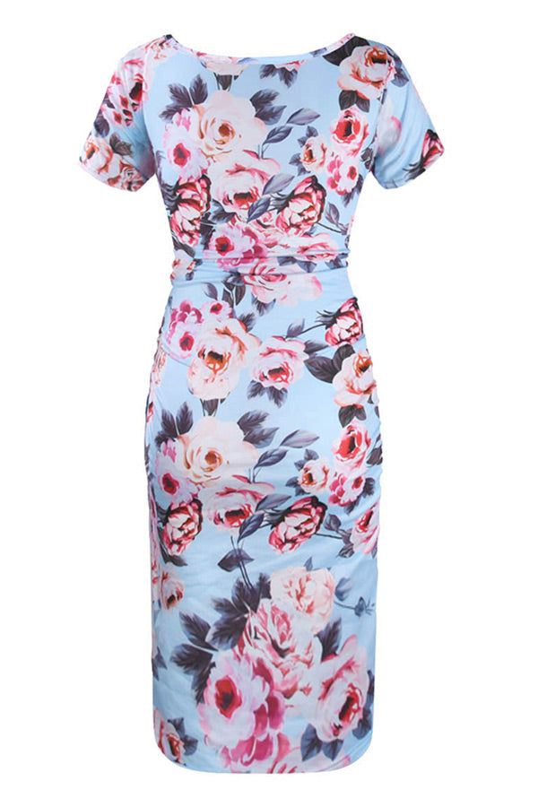 Casual Printed Short Fitted Maternity Dress
