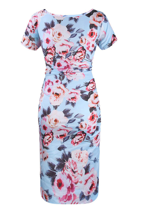 Casual Printed Short Fitted Maternity Dress Casual Printed Short Fitted Maternity Dress