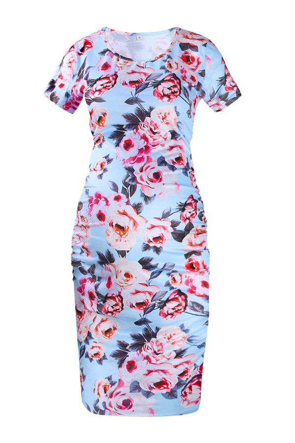 Casual Printed Short Fitted Maternity Dress