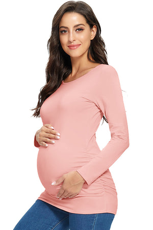 Casual Side Ruched Long-sleeve Basic Maternity Top