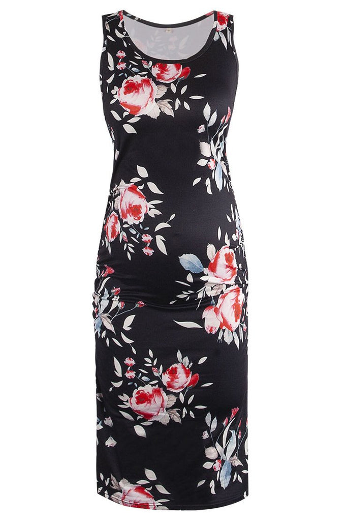 Floral Maternity Fitted Casual Tank Dress Floral Maternity Fitted Casual Tank Dress