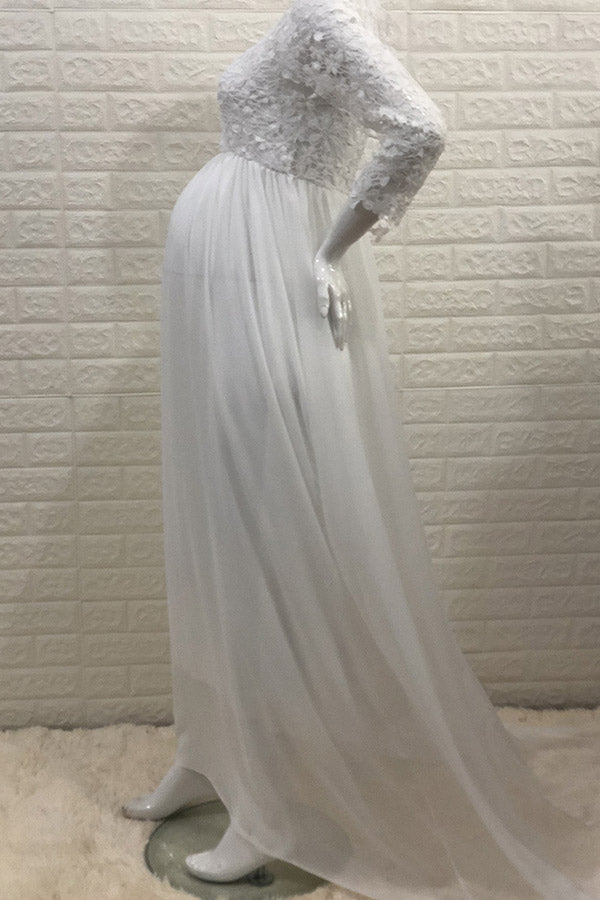 Chic A-line Lace Maternity Photoshoot Gown