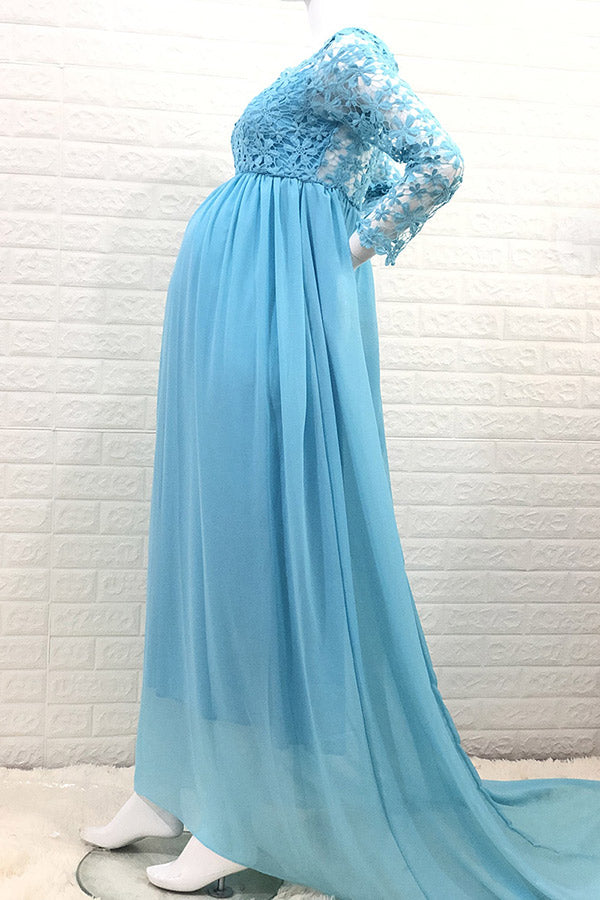 Chic A-line Lace Maternity Photoshoot Gown