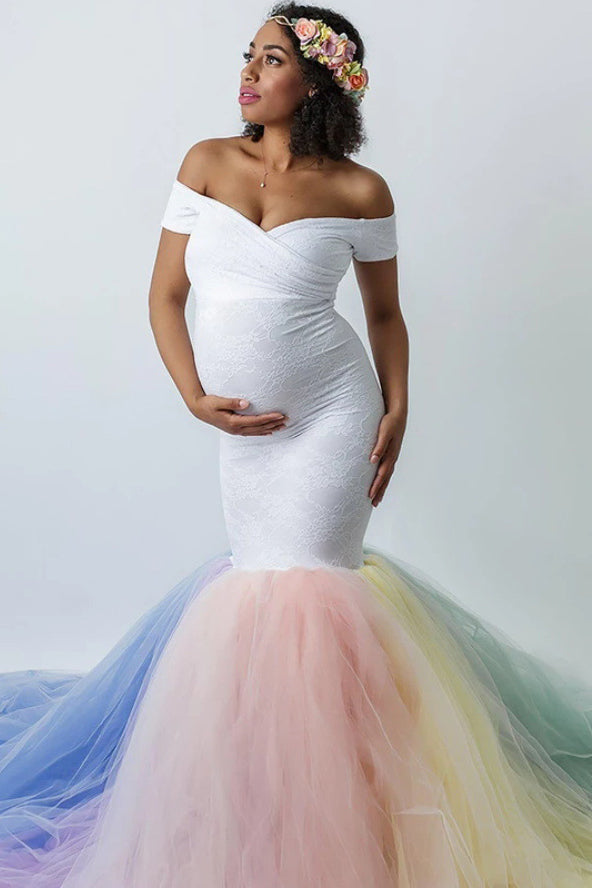 Chic Mermaid Colorful Off-the-shoulder Maternity Dress