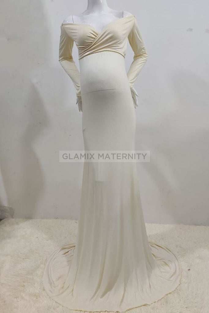 Chic Off-The-Shoulder Mermaid Maternity Photoshoot Dress Champagne / S Dresses