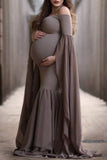 Chiffon V-neck Puffy Sleeves Maternity Baby Shower Dress