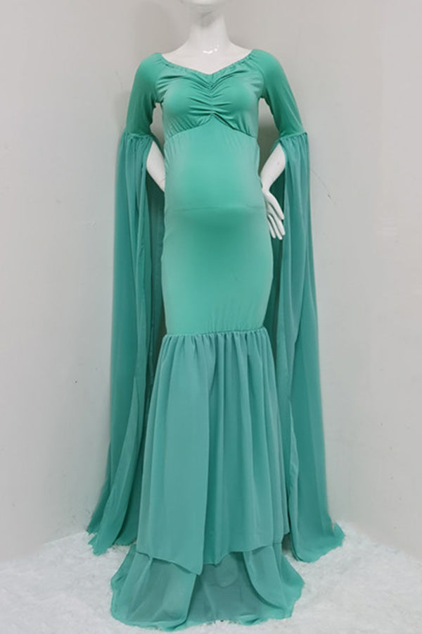 Chiffon V-neck Puffy Sleeves Maternity Baby Shower Dress Glamix Maternity Chiffon V-neck Puffy Sleeves Maternity Baby Shower Dress Glamix Maternity