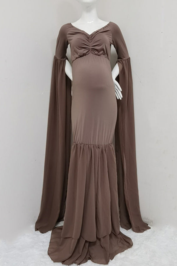 Chiffon V-neck Puffy Sleeves Maternity Baby Shower Dress Glamix Maternity Chiffon V-neck Puffy Sleeves Maternity Baby Shower Dress Glamix Maternity