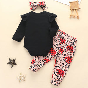 [6M-3Y] 3pcs Christmas Long-Sleeve Romper & Leopard Pant Set