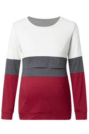 Color Block Long-Sleeved Pajamas Warm Cotton Nursing Top