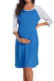 Colorblock Long-Sleeve Maternity & Nursing Sleepshirts Blue / S Dresses