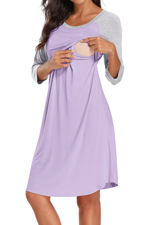 Colorblock Long-sleeve Maternity & Nursing Sleepshirts