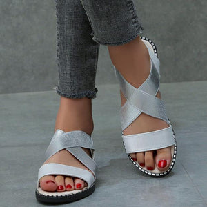 Plus Size Two-tone Flats Crossover Maternity Sandals