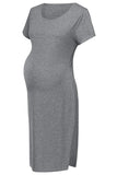 Comfortable Short Sleeved Sexy Split Long Maternity Dress