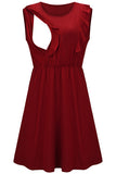 Comfortable Breastfeeding Ruffled Fashion Solid Color Dress