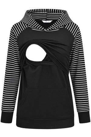 Comfortable Breastfeeding Top Solid Color Long Sleeve Hoodie