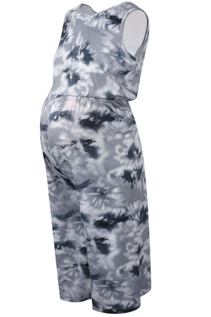 Comfortable Gray Tie-Dye Maternity Loose Jumpsuit