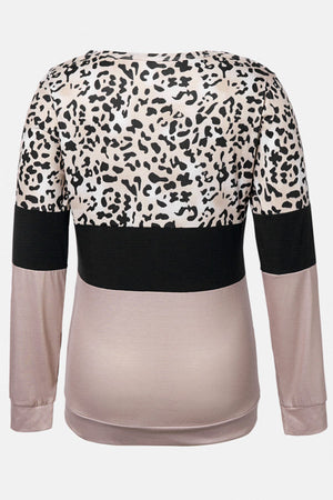 Comfortable Leopard Print Top Breastfeeding Long Sleeve Pajamas