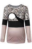 Comfortable Leopard Print Top Breastfeeding Long Sleeve Pajamas