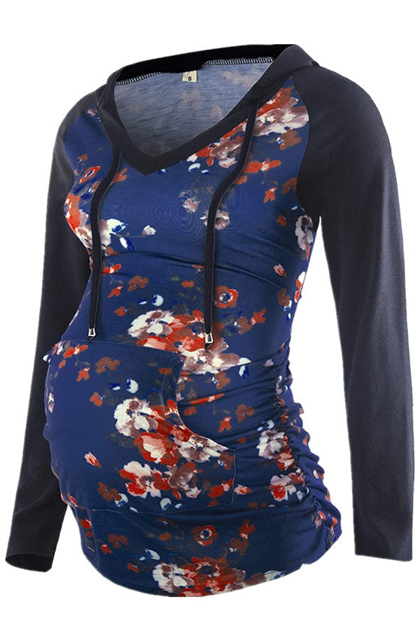 Comfortable Long Sleeve Printed Stitching Maternity Hoodie