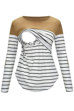 Comfortable Nursing Top Striped Long Sleeve Fashion Pajamas