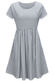 Comfortable Striped Stitching Pregnancy Short-Sleeved Dress - Glamix Maternity