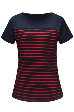 Comfortable Striped Top Breastfeeding Fashion Short Sleeves