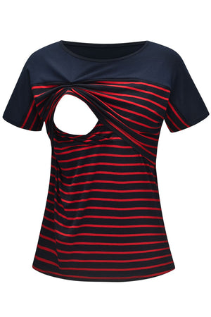 Comfortable Striped Top Breastfeeding Fashion Short Sleeves