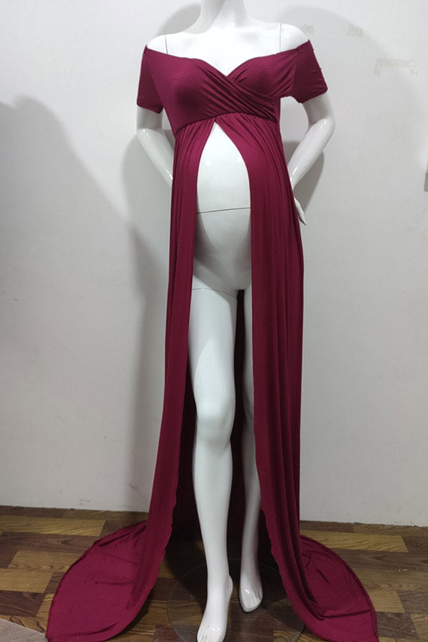 luxury baby shower dress Faeriesty Luxury Maternity Gown&Babyshower Dresses: Deep V-Neckline, Flutter Sleeves - Formal Baby Shower Dresses For Bridal Luncheons, Photoshoot