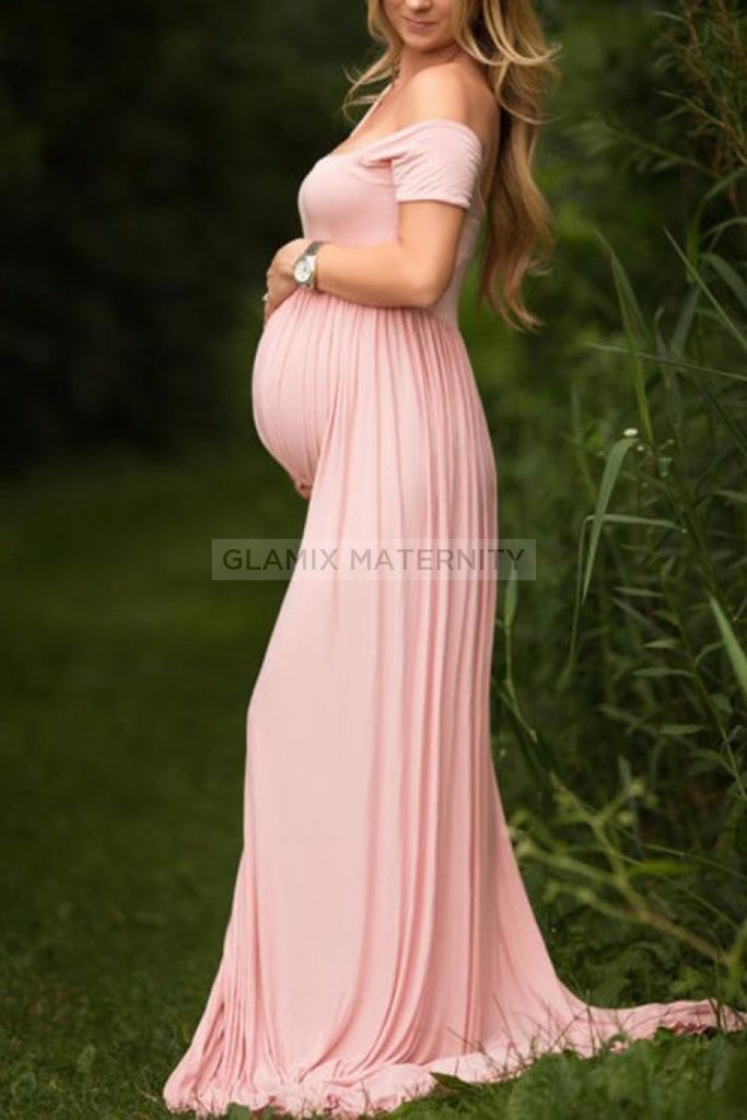 Comfy High Slit Off-the-shoulder Baby Shower Dress Comfy High Slit Off-the-shoulder Baby Shower Dress
