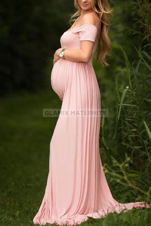 Comfy High Slit Off-the-shoulder Baby Shower Dress