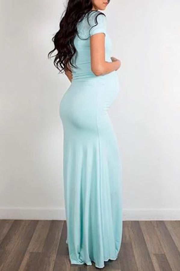 Custom Fitted Short Sleeves Long Maternity Dress