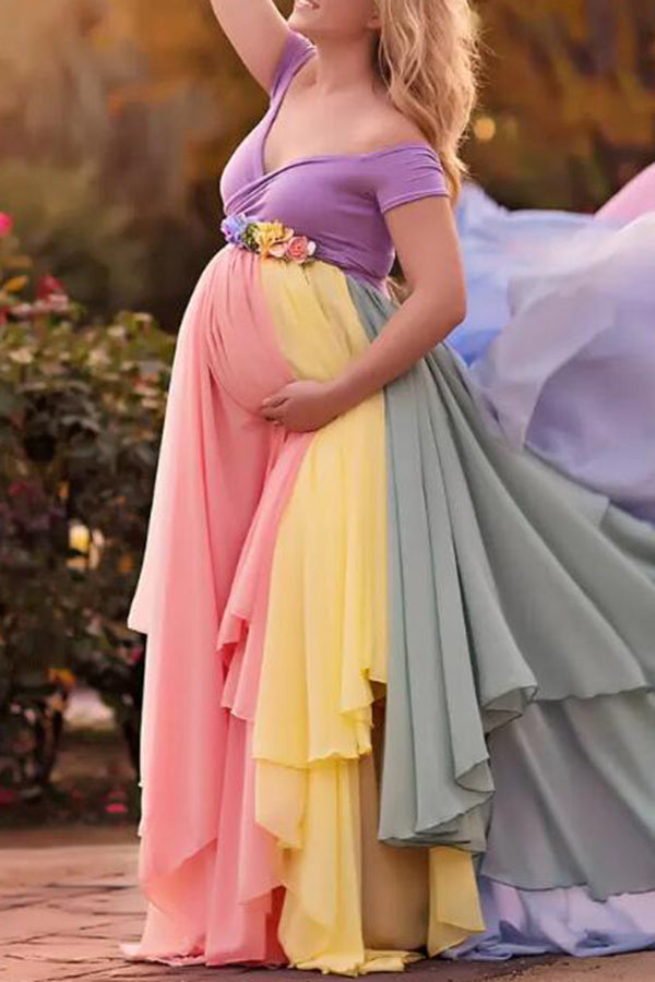 Custom Rainbow Ruffled Maternity Photoshoot Dress