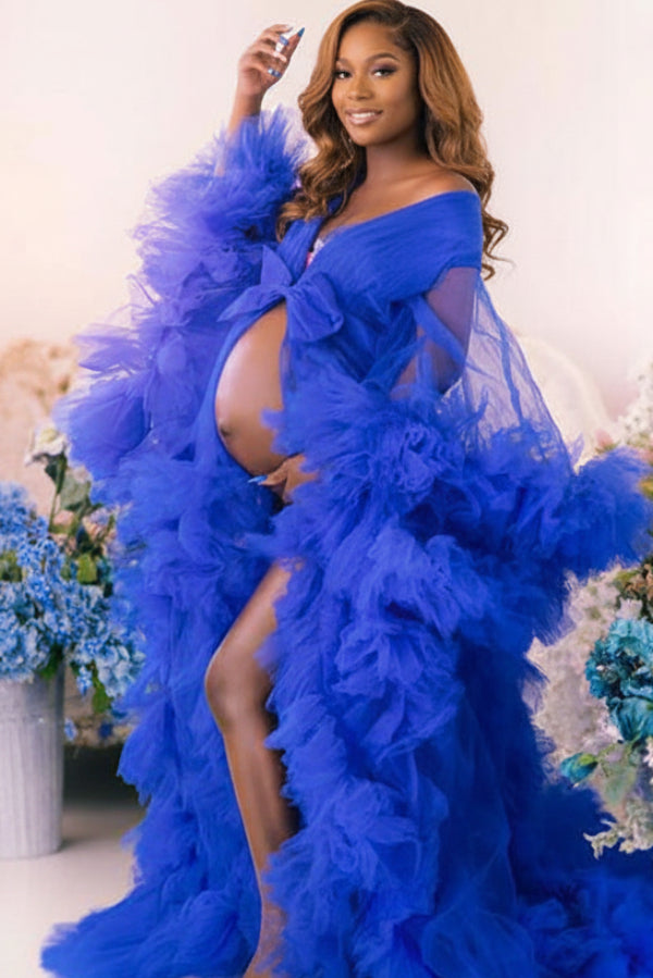 blue ruffle maternity dress Light Blue Smocked Ruffle Maternity Dress Medium