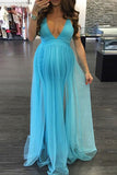 Custom Sexy Deep V-neck Tulle Maternity Dress