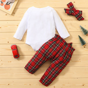 [6M-3Y] 3pcs Cute Christmas Romper & Lattice Pant Set