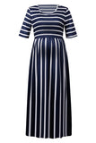 Dark Navy Striped Maternity Dress Midi Nursing Dress