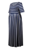 Dark Navy Striped Maternity Dress Midi Nursing Dress