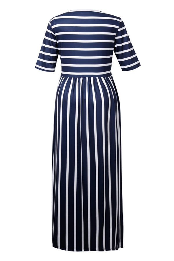 Dark Navy Striped Maternity Dress Midi Nursing Dress Dark Navy Striped Maternity Dress Midi Nursing Dress