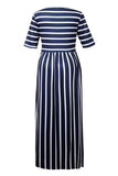 Dark Navy Striped Maternity Dress Midi Nursing Dress