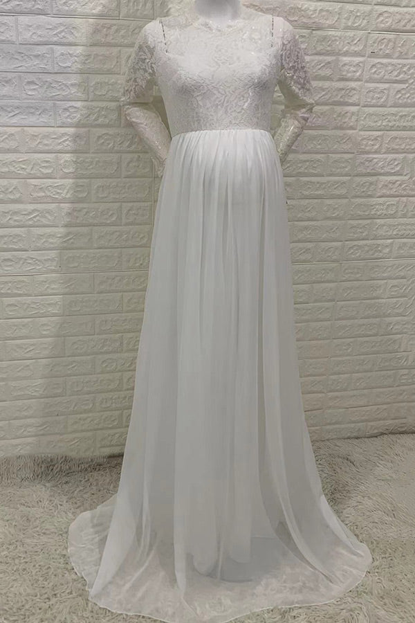 Delicate White Lace Long Sleeves Maternity Dress Delicate White Lace Long Sleeves Maternity Dress