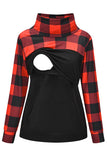 Double Nursing Top Long Sleeve Plaid Breastfeeding T-shirt