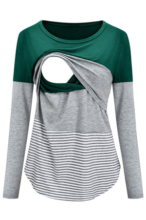 Double-layer Striped Long-sleeved Breastfeeding Top