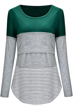 Double-layer Striped Long-sleeved Breastfeeding Top