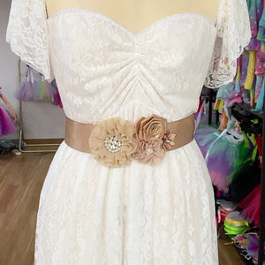 Elegant Floral Champagne Smooth Satin Sashes