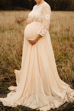 Custom Two-tone Pleated Long Maternity Dress