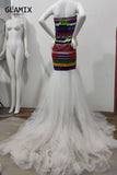 Fabulous Color Block Strapless Mermaid Photoshoot Gown