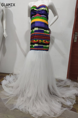 Fabulous Color Block Strapless Mermaid Photoshoot Gown