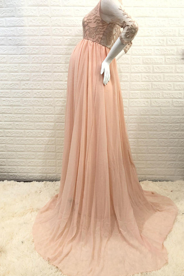 Fabulous Lace A-line Maternity Pregnancy Photoshoot Gown